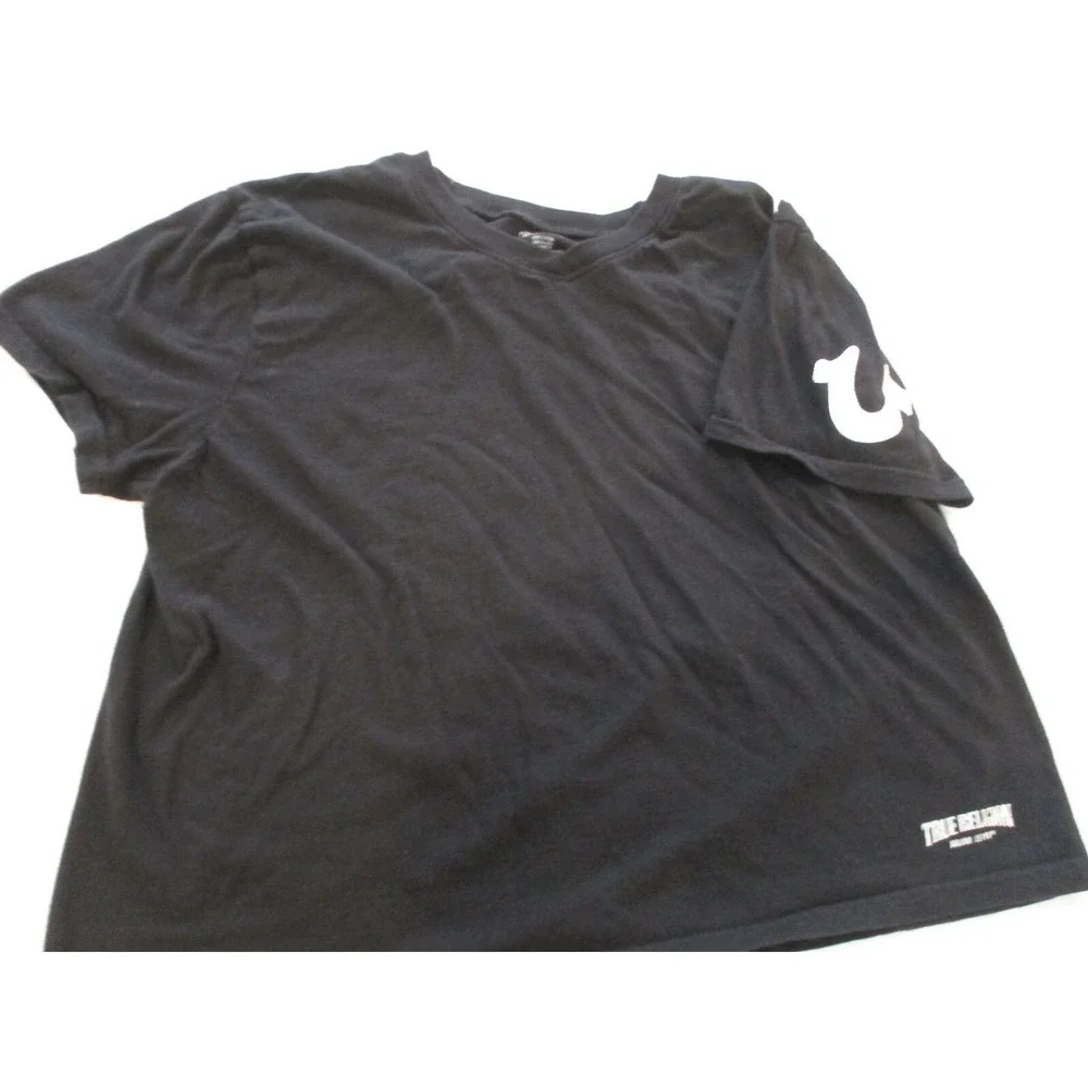 True Religion Black V Neck T Shirt Size XL V Neck Silver Logo